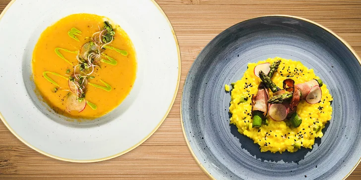 5chodové degustační menu na Smíchově: amuse bouche, carpaccio i risotto