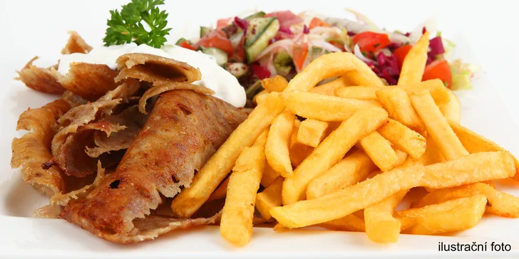 Parádní sváča: kebab či falafel v tortille, chlebu i s hranolky a nápoj dle výběru