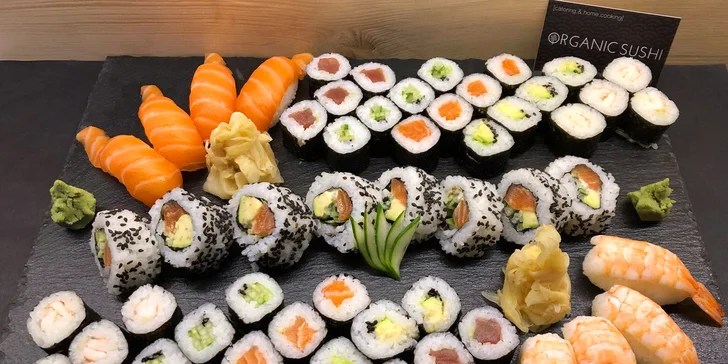 Sushi v Nuslích: 16–56 ks organických rolek s krevetou, lososem i vege