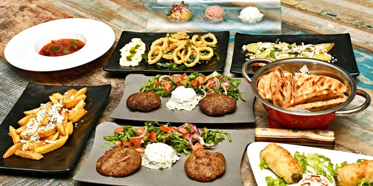 Řecké mezze menu pro 2: šneci po krétsku, bifteki mezze i smažené kalamáry