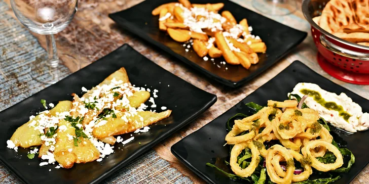 Řecké mezze menu pro 2: šneci po krétsku, bifteki mezze i smažené kalamáry