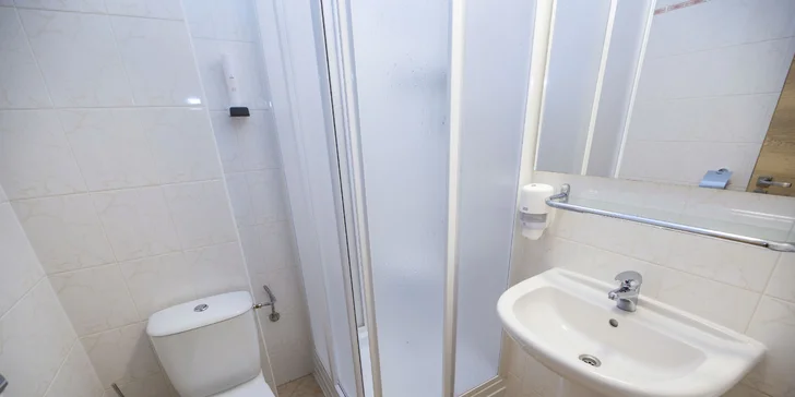 V koupelně najdete sprchový kout a WC.