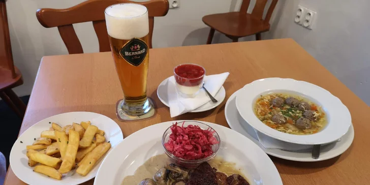 3chodové menu s 300g steakem z vepřové krkovice pro 1 i 2 osoby