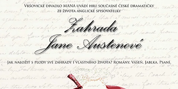 2 vstupenky na divadelní představení Zahrada Jane Austenové + drink
