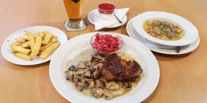 3chodové menu s 300g steakem z vepřové krkovice pro 1 i 2 osoby