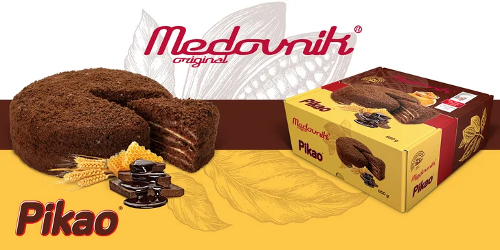 Medovník originál: celý dort Pikao a kousek ořechového medovníku Premium