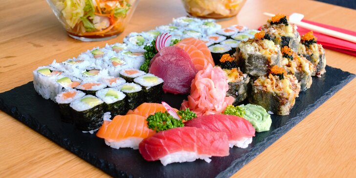 24, 32, 40 nebo 48 ks sushi s tuňákem, lososem, krevetami i kaviárem