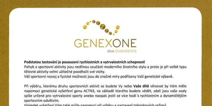 Genetický test sportovních dispozic s certifikátem: osobně či sada na odběr