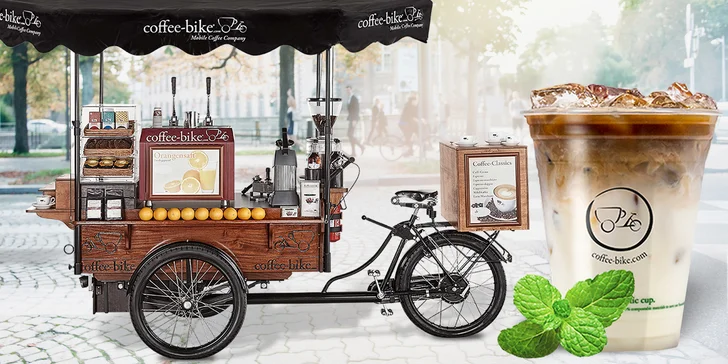 Osvěžení z mobilní kavárny Coffee-bike: 2× ledové macchiato s mátou