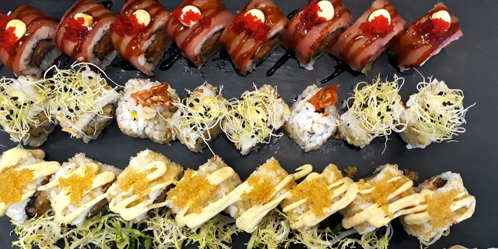32 kousků sushi pro milovníky Asie: losos, tuňák, krevety i houbičky shitake