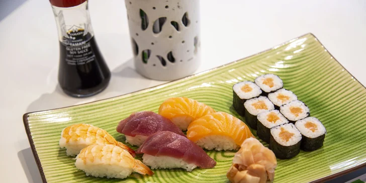 Sushi sety s 8–24 rolkami: kousky lososem, tuňákem i vege