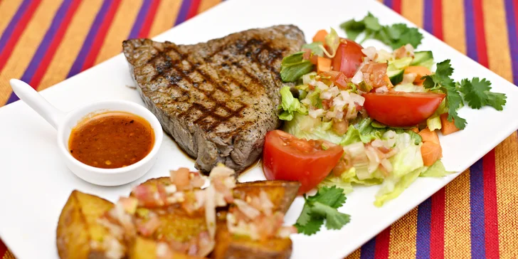 Argentinský hovězí topside steak, salát a domácí brambory pro 1 i 2 osoby