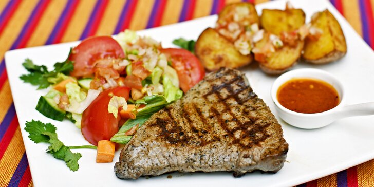 Argentinský hovězí topside steak, salát a domácí brambory pro 1 i 2 osoby