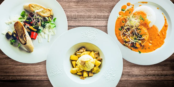 Letní 3chodové menu pro 2: grilovaná zelenina, thai kari a jablíčko v karamelu