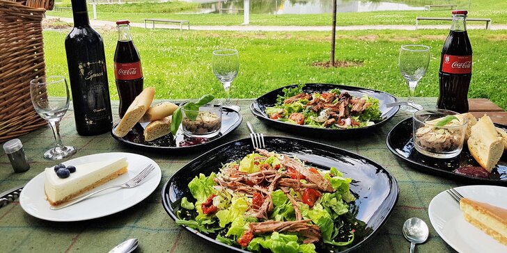 Piknik s výhledem na jezero: koš plný dobrot případně i lahev vína