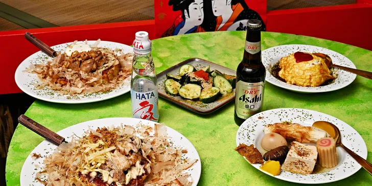 Autentické japonské menu v tradiční hospodě: rybí vývar, okonomiyaki i nápoj