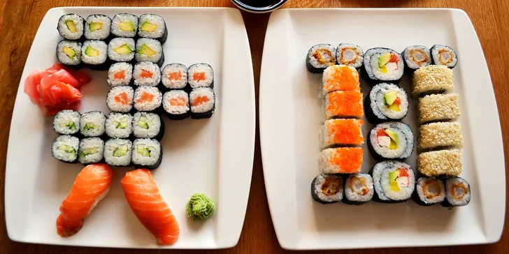 Sushi ve Vršovicích: 24–54 kusů s lososem i krabem + polévka a závitky