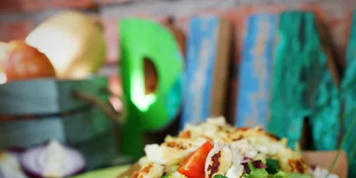 Tortilla či salát dle výběru: halloumi, hovězí nebo avokádo s kuřecím masem