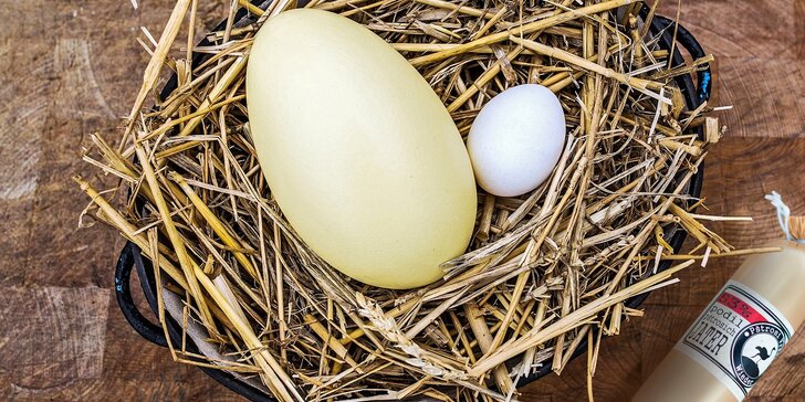 Lokální farmářské dobroty: čerstvá pštrosí vejce, pštrosí játrovka i paštika