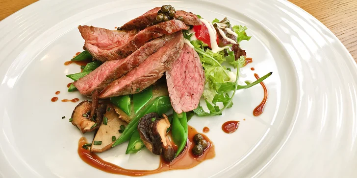 Menu s pivním párováním pro 1 nebo 2 osoby: telecí pastrami, losos a flank steak