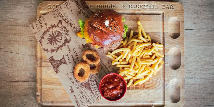 Chefs burger s hovězím masem, hranolky a BBQ omáčka pro 1 i 2 osoby