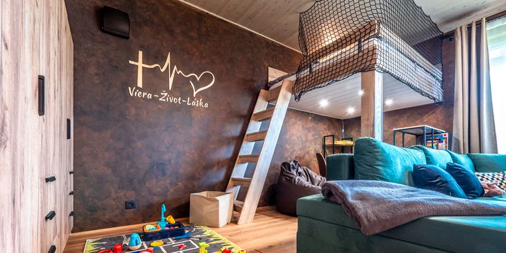 Apartmán Alex je moderne vybavený, vyspí sa tu až 9 osôb. Nechýba ani priestor a výbava pre deti.