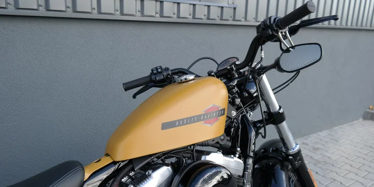 Design motocyklu připomíná buldočí vzhled spojený s mohutným výkonem motoru Evolution 1200 ccm.