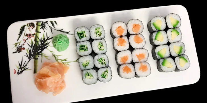 Sushi kousků je v setech 16 až 54. 