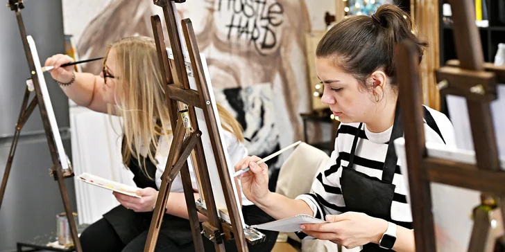 Tříhodinový workshop malování akrylem s možností použití plátkového zlata i stříbra vč. pomůcek