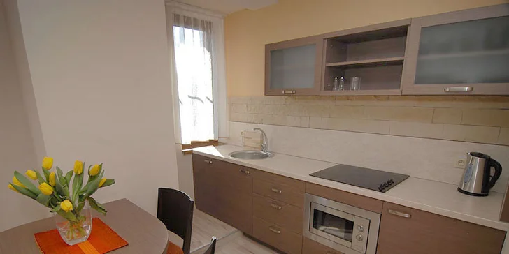 Pobyt je bez stravy, ale v apartmánu vám bude k dispozici i kuchyně, kde si můžete zkusit vykouzlit pravé slovenské speciality. 