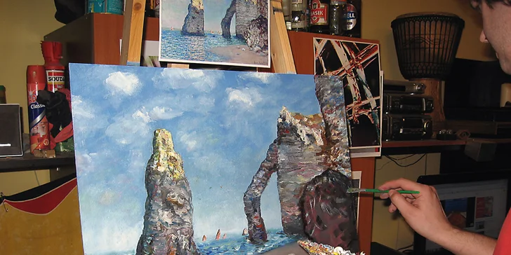 Monet Avalské skály a útesy - průběh malby