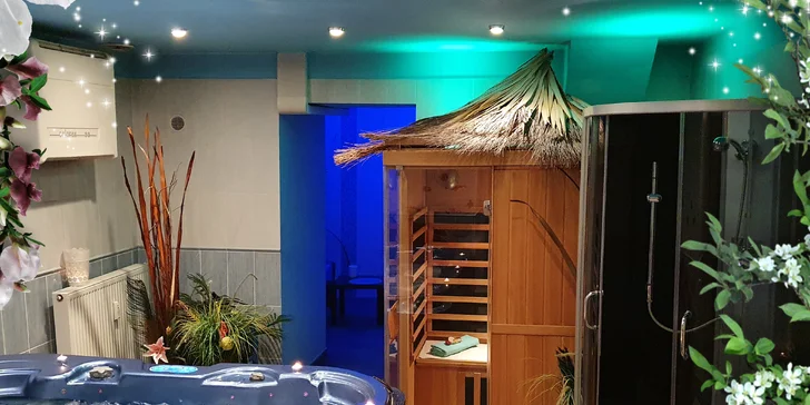 K dispozici vám na 60, 90 nebo 120 minut bude vířivka a infračervená sauna.