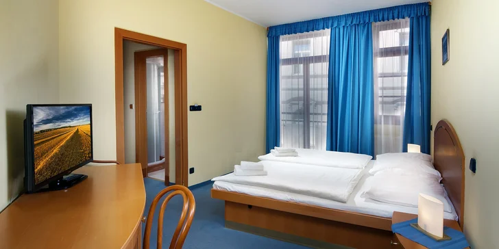 V pokoji je samozřejmostí samostatná koupelna se sprchou a toaletou, LCD televize, připojení k Wi-Fi a také minichladnička, kterou vám na požádání (za poplatek) naplní minibarem. 