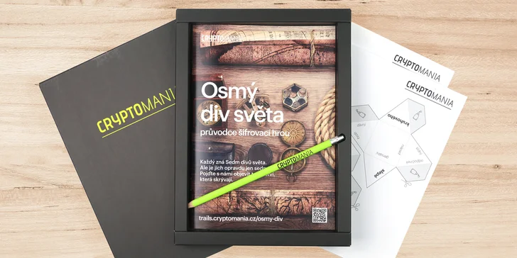 Tuto šifrovací hru na doma připravila Cryptomania. Materiály vám mohou přijít mailem či v dárkovém balení poštou.
