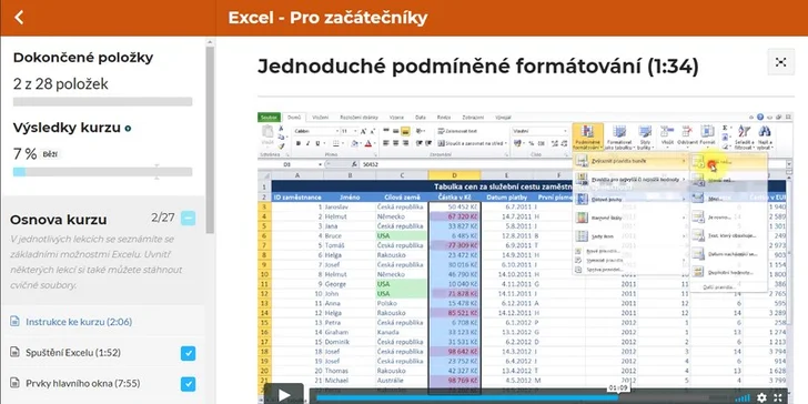 Jednotlivé lekce lze přehrávat opakovaně a pozastavit je kdy je třeba.
