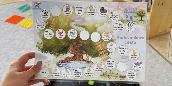 Děti celým prostorem provází příběh skřítka Radovánka, kterým jim ukazuje svět her, tvoření a vztahů.