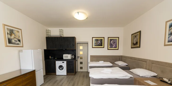 Samozrejmosťou sú pohodlné lôžka (niektoré apartmány sú rozdelené na dve spálne) a kúpeľňa so sprchou a toaletou.