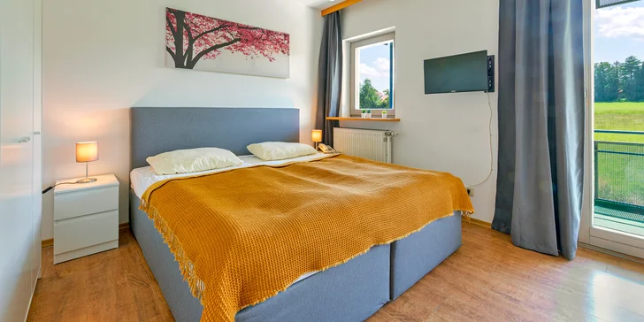 Ubytujete sa v priestrannom apartmáne so spálňou a obývacou izbou.
