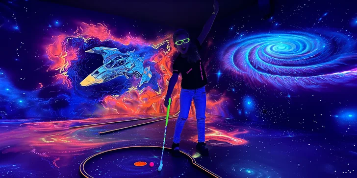 Minigolfové hřiště je v mnoha směrech unikátní. Je tu tma, 3D grafiky a hraje se ve speciálních brýlích. 