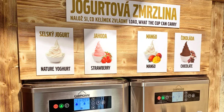Na výběr jsou 4 příchutě: selský jogurt, jahoda, mango, čokoláda.