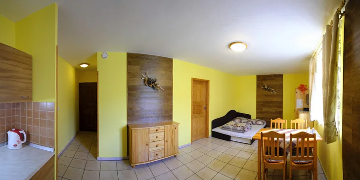 Každý apartmán má kompletne vybavenú kuchynskú linku.