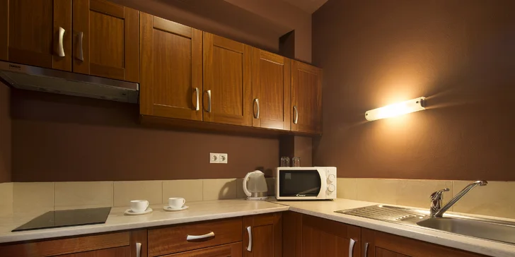 Apartmány mají velikost 32–36 m² a oproti pokojům se v nich nachází ještě vlastní kuchyňka.