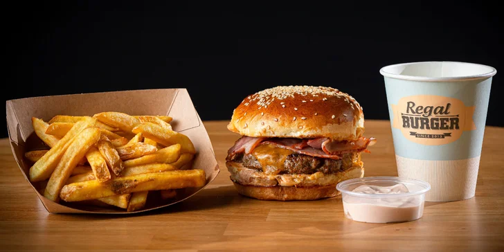 Fantastické Regal Burger combo s hranolčekmi a nápojom – 8 druhov!