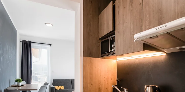 Všechny apartmány mají ložnici, koupelnu i obývací pokoj. 