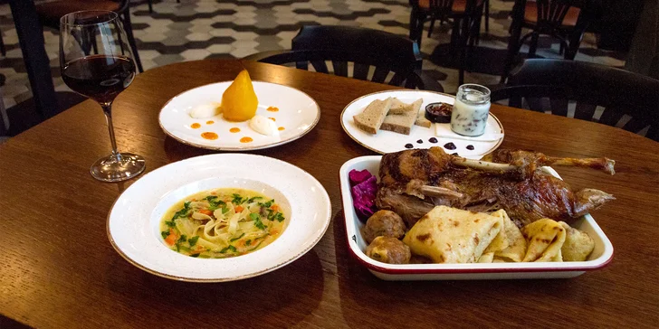 Čtyřchodové svatomartinské menu kousek od Václavského náměstí pro 2 osoby