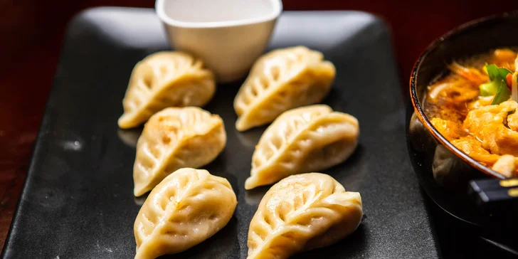 Gyoza (pirôžky plnené mletým mäsom a zeleninou, pečené na železnej platni podávané s octom) (120g)