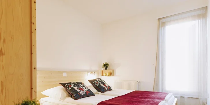 Bydlet budete v apartmánu s ložnicí a obývacím pokojem, kde je rozkládací pohovka. 