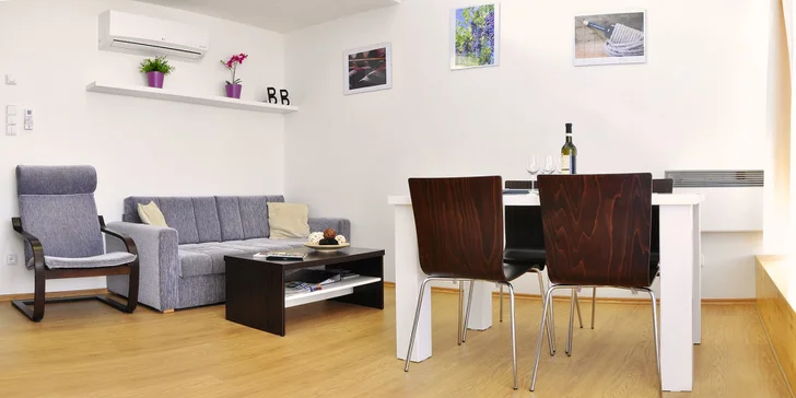 V apartmánu najdete ložnici, vybavenou kuchyň, sedací soupravu a sociální zařízení.