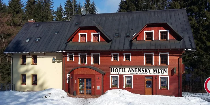 Přímo od hotelu vyráží ke skiareálu Říčky skibus.