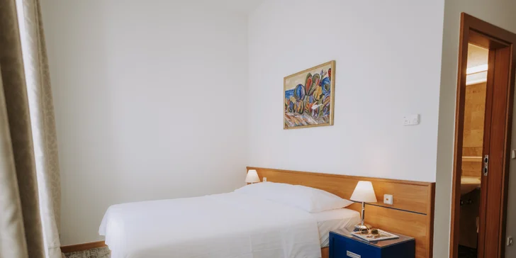 K vybaveniu patrí pohodlná posteľ, klimatizácia, telefón, LCD TV, minibar a trezor (na fotke izba Standard).